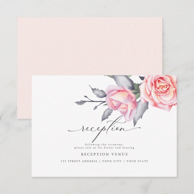Rustic Cottage Rose Blush Pink  Reception Invitation (Front/Back)