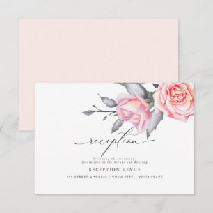 Rustic Cottage Rose Blush Pink Reception Invitation