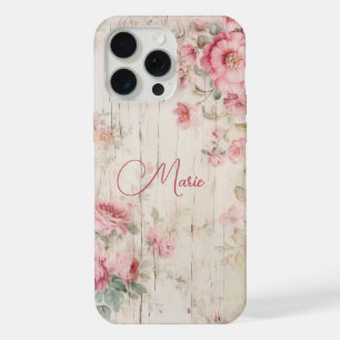 Rustic Cottage Style Roses on Old Wood w/Name iPhone 15 Pro Max Case