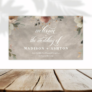 Rustic Cottagecore Beige Taupe Wedding Welcome Banner