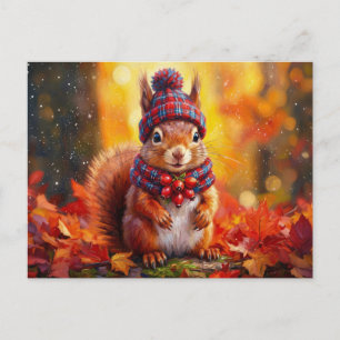 Rustic Cottagecore Fall Red Squirrel Landscape Postcard