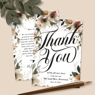 Rustic Cottagecore Floral and Script Wedding Thank You Card