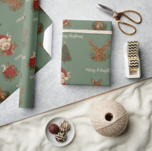 rustic cottagecore merry christmas animals & cocoa wrapping paper