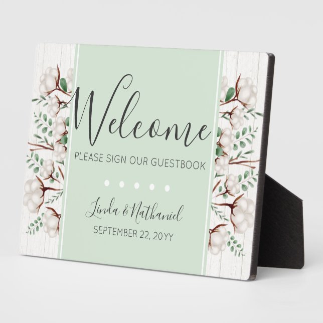 Rustic Cotton Farm Welcome Wedding Guestbook Sign Plaque (Side)