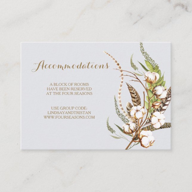 Rustic Cotton Floral Wedding Accommodation Card (Front)