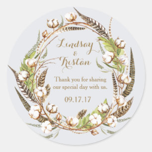 Rustic Cotton Floral Wedding Classic Round Sticker