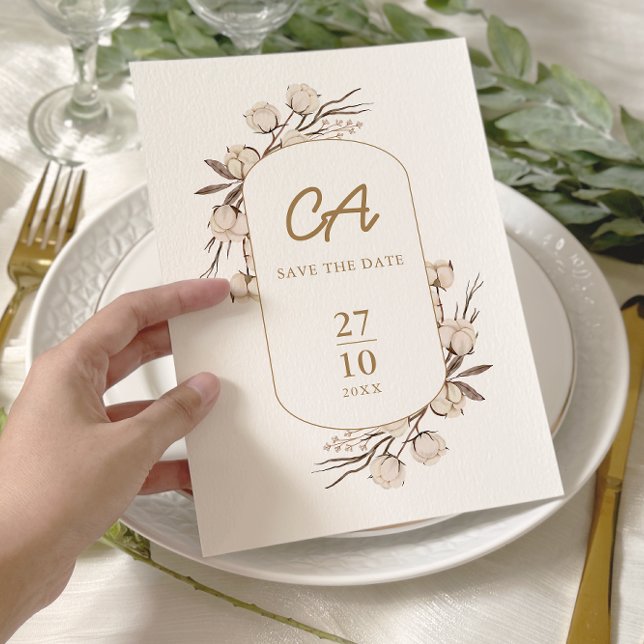 Rustic Cotton Floral Wedding Save The Date (Creator Uploaded)