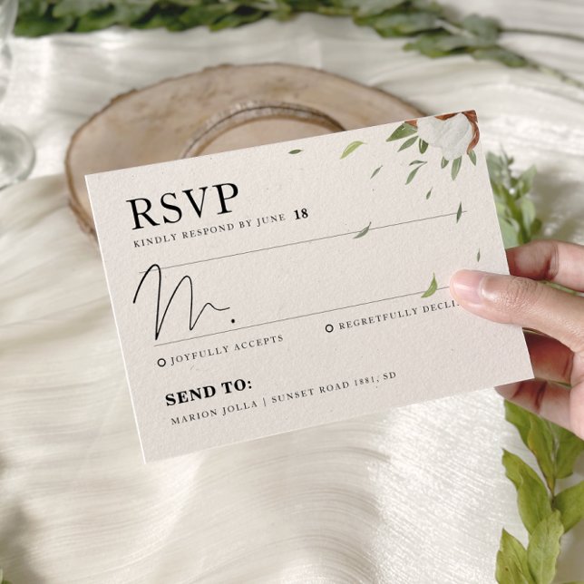 Rustic Cotton Greenery Wedding RSVP Card (Creator Uploaded)