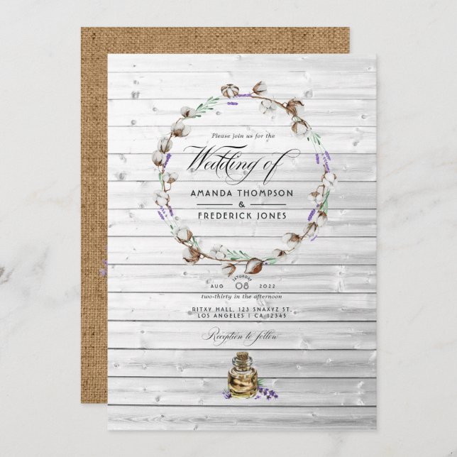 Rustic Cotton Lavender Country Barn Wedding Photo Invitation (Front/Back)