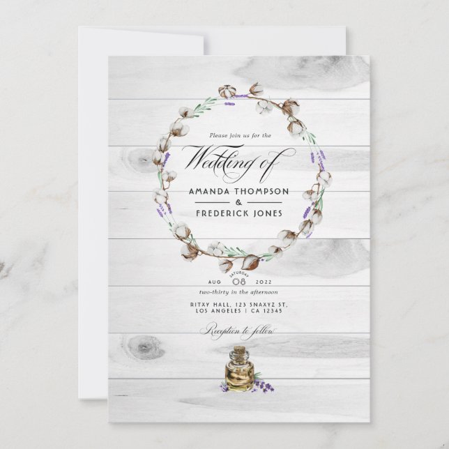 Rustic Cotton Lavender Country QR Code Wedding Invitation (Front)