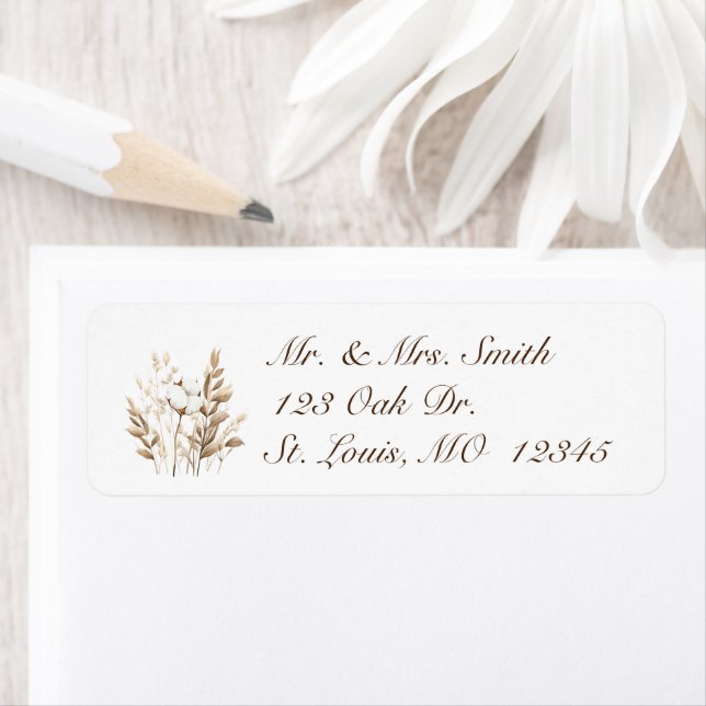 Rustic Cotton Pampas Return Address Labels (Insitu)
