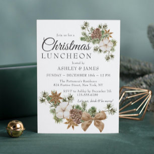 Rustic Cotton Pine Christmas Luncheon Party Invitation