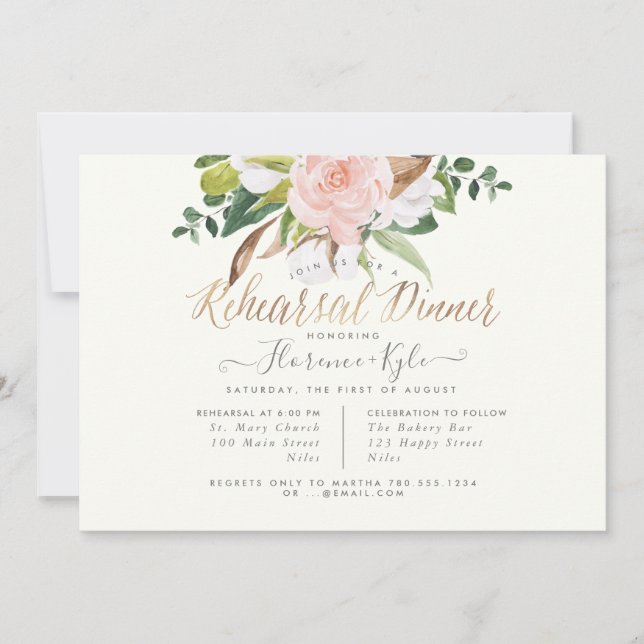 Rustic Cotton Rose Magnolia Rehearsal Dinner Invitation (Front)