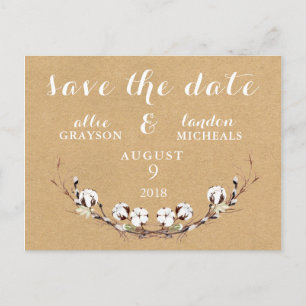 Rustic Cotton Save the Date Announcement Postcard