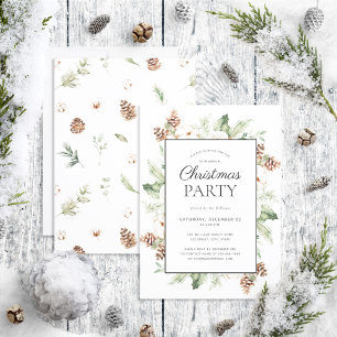 Rustic Cotton Winter Greenery Christmas Party Invitation