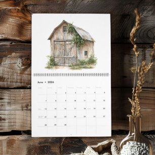 Rustic Country 12 different Barns Personalised  Calendar