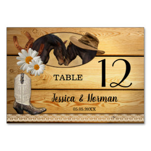 Rustic Country and Western Table Number Card