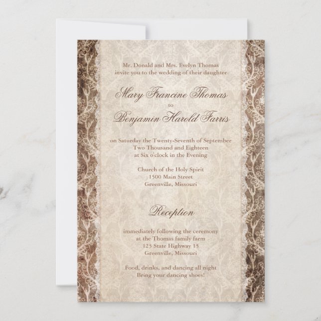 Rustic Country Antler + Lace Wedding Invitations (Front)
