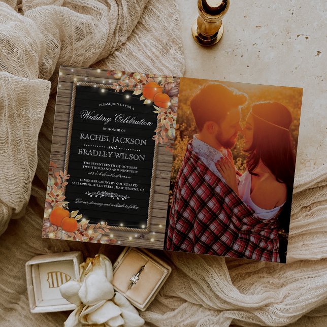 Rustic Country Autumn Fall Photo Wedding Invitation (Creator Uploaded)