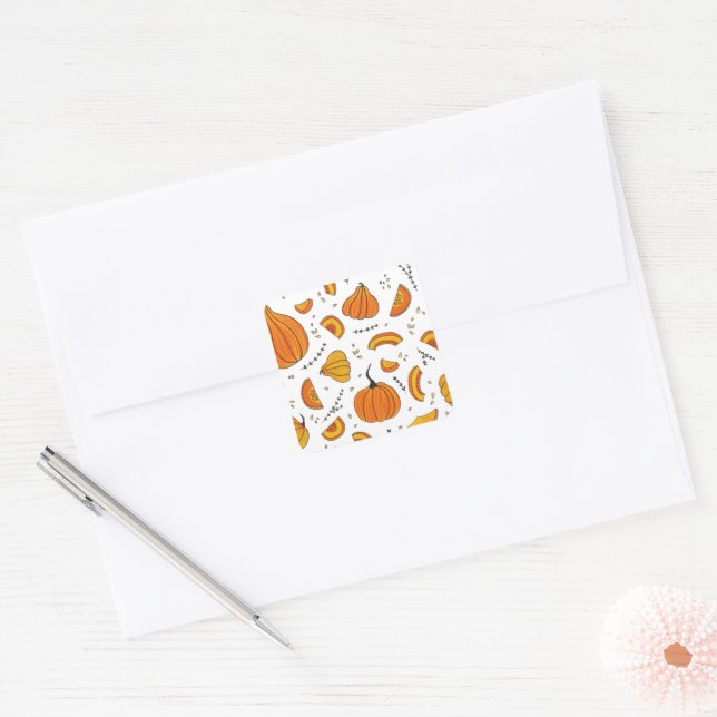 Rustic Country Autumn Fall Pumpkin Square Sticker (Envelope)