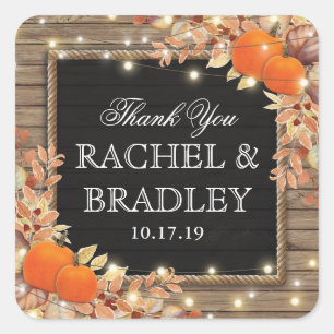 Rustic Country Autumn Fall Wedding Favour Square Sticker