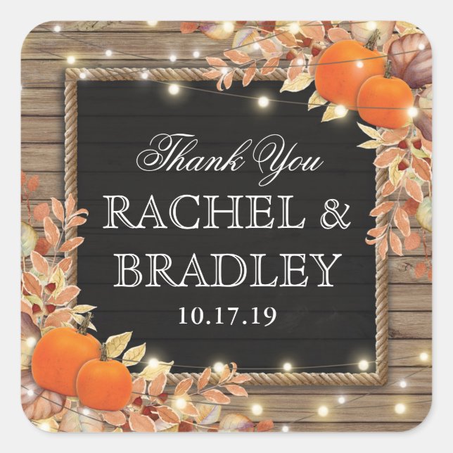 Rustic Country Autumn Fall Wedding Favour Square Sticker (Front)