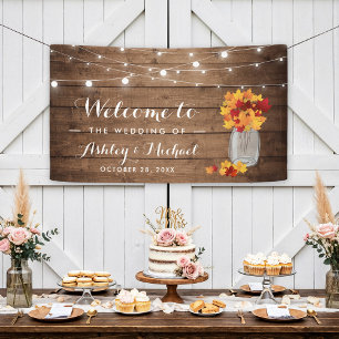 Rustic Country Autumn Leaves String Lights Wedding Banner