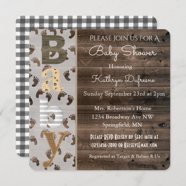 Rustic Country Baby Shower Invitation (Front/Back)