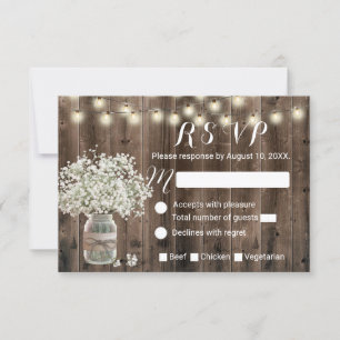 Rustic Country Baby's Breath Jar Barn Wedding RSVP Card