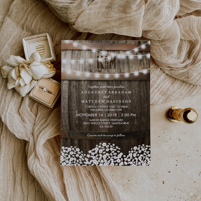 Rustic Country Baby's Breath String Lights Wedding Invitation (Creator Uploaded)