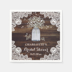 Rustic Country Baby's Breath Wood Bridal Shower Napkin