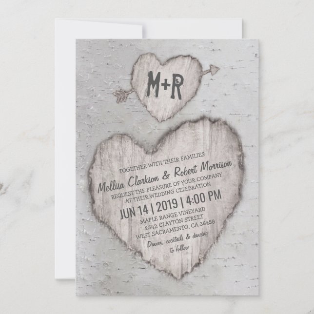 Rustic Country Bark Birch Tree Wedding Invitation (Front)