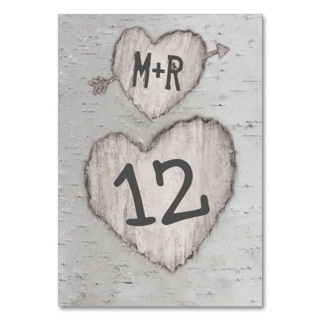 Rustic Country Bark Birch Tree Wedding Table Number (Front)