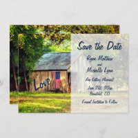 Rustic Country Barn American Flag Save the Date
