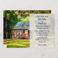 Rustic Country Barn American Flag Wedding Invite