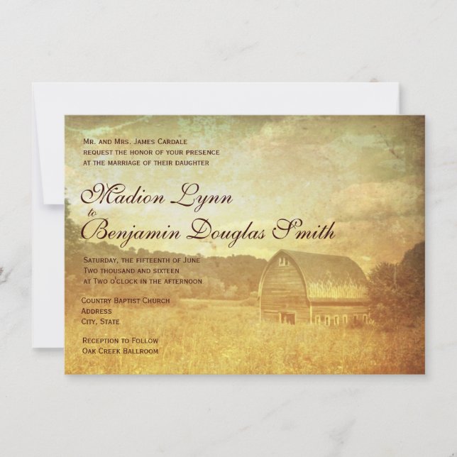 Rustic Country Barn Distressed Wedding Invitations (Front)