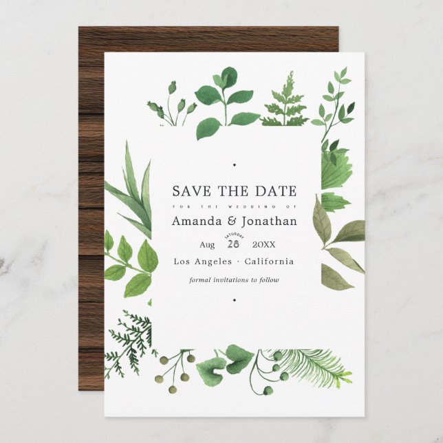 Rustic Country Barn Greenery Wedding Photo Save The Date (Front/Back)