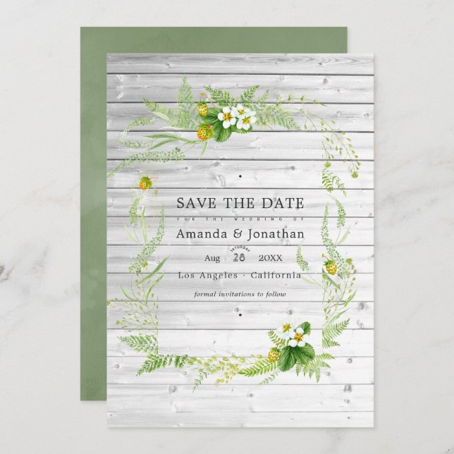 Rustic Country Barn Greenery Wedding Photo Save The Date (Front/Back)
