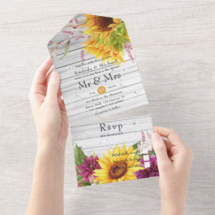 Rustic Country Barn Sunflower Wedding All In One I Invitation