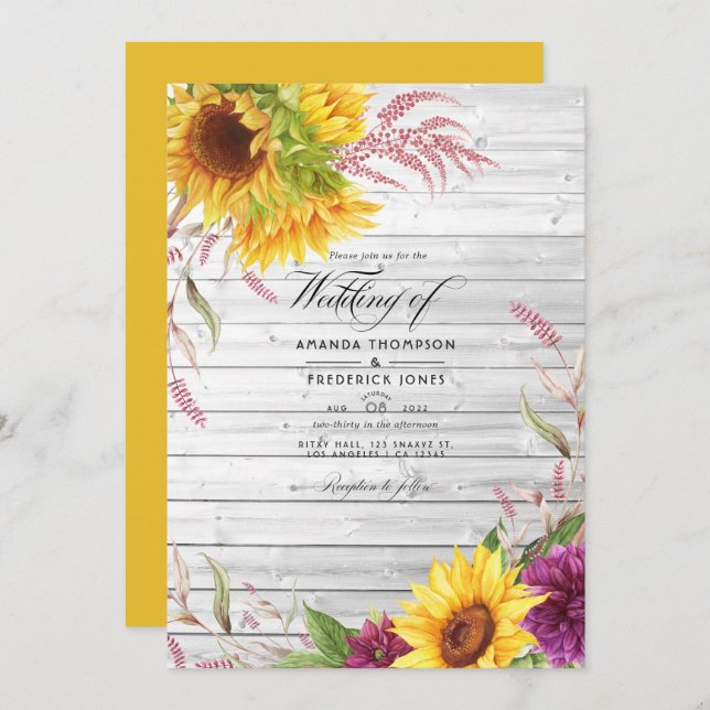 Rustic Country Barn Sunflower Wedding Photo Invitation (Front/Back)