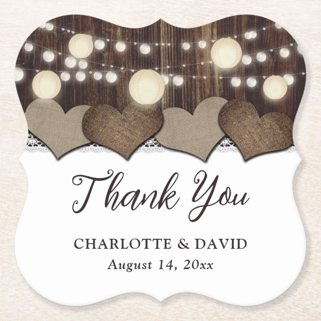Rustic Country Barn Wedding Thank You Paper Coaster (Front)