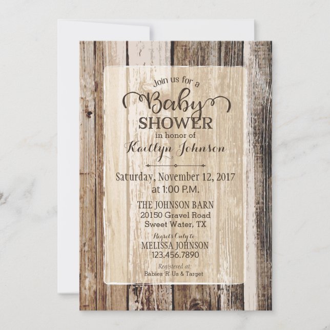Rustic Country Barn Wood Baby Shower Invitation (Front)