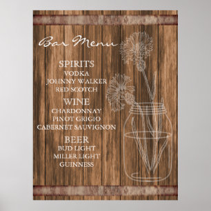 Rustic Country Barn Wood Bar Menu  Poster