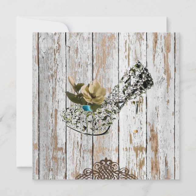 rustic country barn wood bohemian wedding invitation (Front)