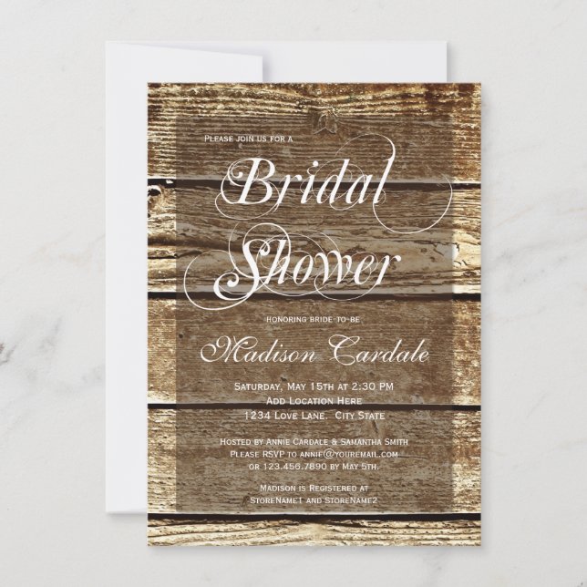 Rustic Country Barn Wood Bridal Shower Invitations (Front)