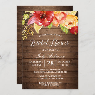 Rustic Country Barn Wood Floral Fall Bridal Shower Invitation