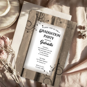 Rustic Country Barn Wood Floral Graduation Party Invitation
