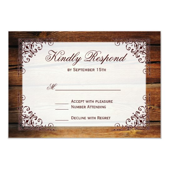 Rustic Country Barn Wood Frame Wedding RSVP Cards