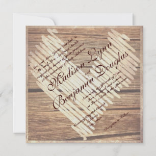 Rustic Country Barn Wood Heart Wedding Invitations