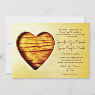 Rustic Country Barn Wood Heart Wedding Invitations